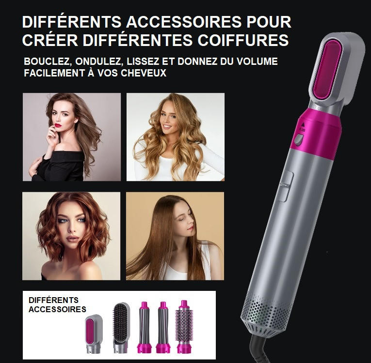 Sèche-cheveux 5-en-1 avec Brosse et Fer à Boucler – Image 4