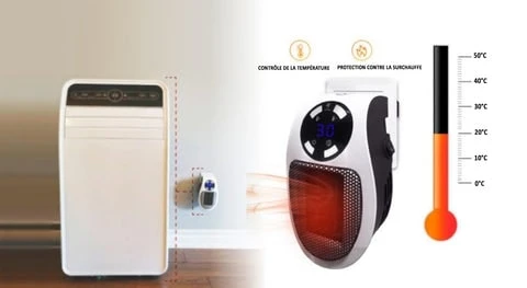 chauffage portable HeatSafe posé sur une table dans une pièce