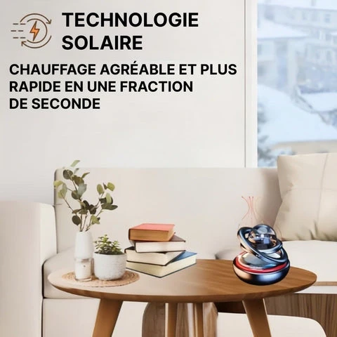 chauffage solaire portable posé dans une pièce chaleureuse