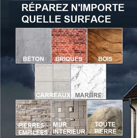 différentes surfaces réparables avec la colle étanche