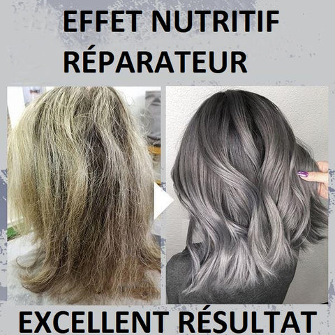 Cheveux avec coloration grise métallique brillante et multidimensionnelle