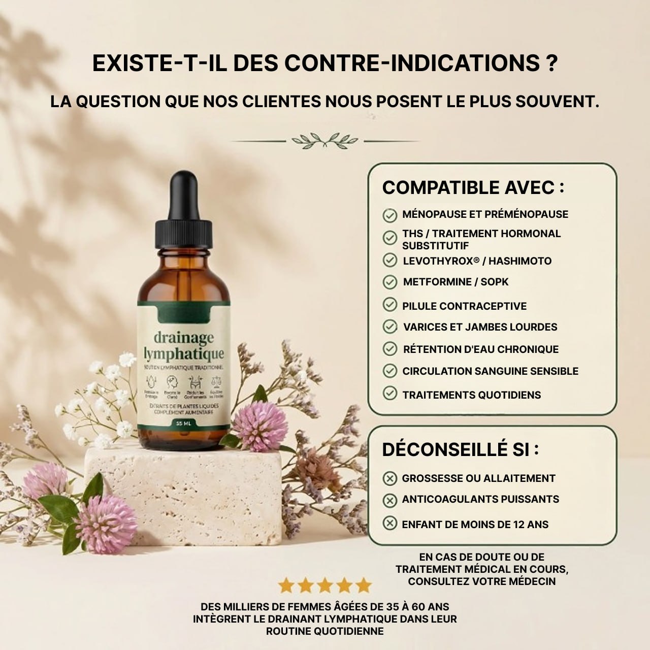 Flacon de gouttes drainantes lymphatiques avec plantes naturelles