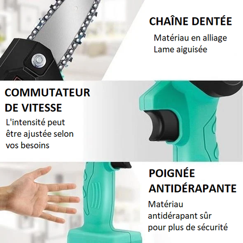 mini scie à chaîne électrique avec batterie intégrée