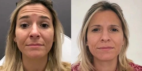 Femme satisfaite montrant une peau lumineuse après usage